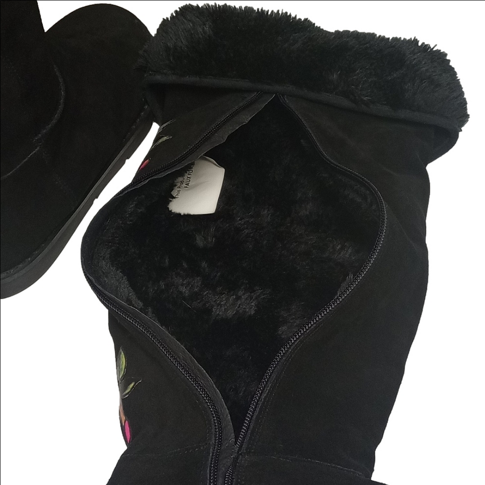 🌹ED HARDY CHRISTIAN AUDIGIER Y2K BLACK SUEDE BOOTS WITH PINK TATTOO ROSE DESIGN - Picture 7 of 12